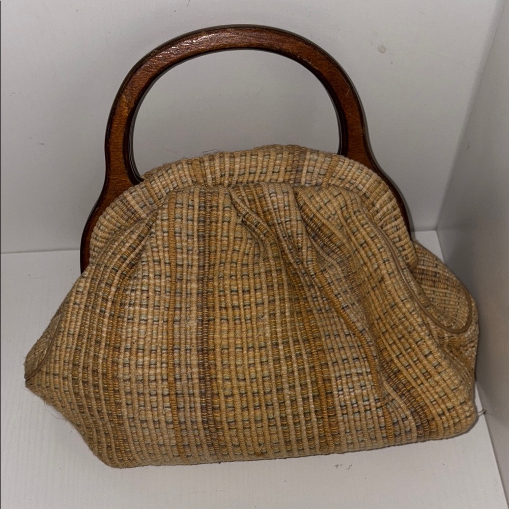Banner House Asheville NC vintage handbag Wooden Handle woven beige quality - Picture 7 of 9
